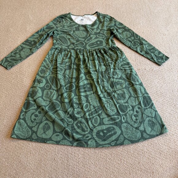 Winter Water Factory Dress Copenhagen Green Fossil Print LS Organic Cotton XS - Picture 6 of 16